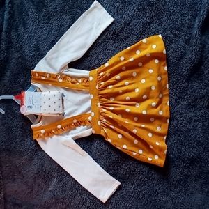 🍁Mustard yellow & white polka dotted girls dress